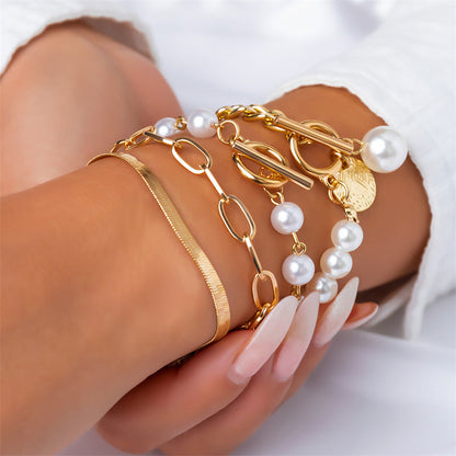 Pulseras de perlas con cadenas de patchwork informales