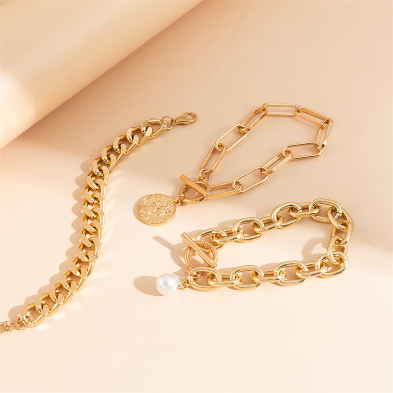 Pulseras de perlas con cadenas de patchwork informales