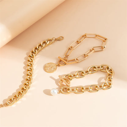 Pulseras de perlas con cadenas de patchwork informales