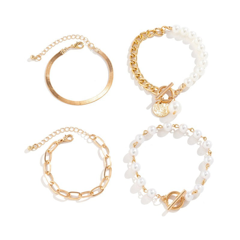Pulseras de perlas con cadenas de patchwork informales