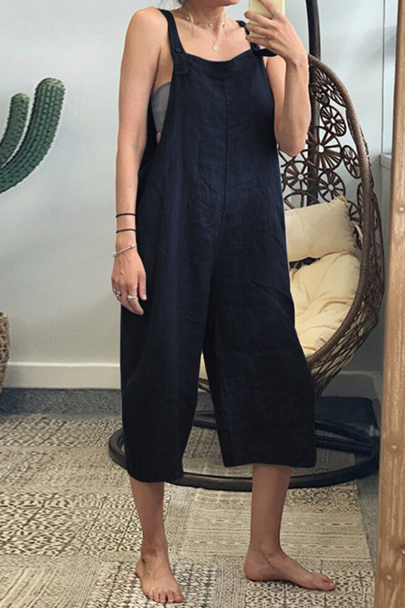 Mono holgado informal sencillo con cuello cuadrado y parches lisos (6 colores)
