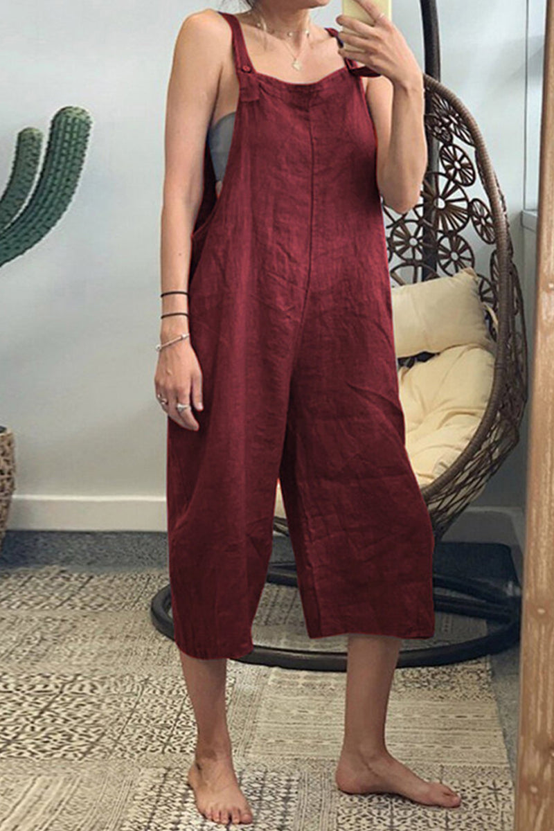 Mono holgado informal sencillo con cuello cuadrado y parches lisos (6 colores)