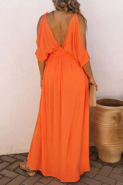 Vestido playero sexy de vacaciones con escote en V y abertura lisa (4 colores)