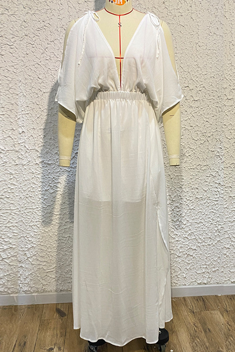 Vestido playero sexy de vacaciones con escote en V y abertura lisa (4 colores)