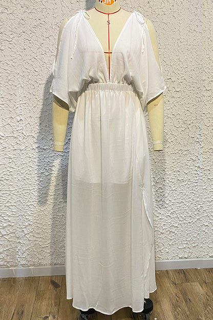 Vestido playero sexy de vacaciones con escote en V y abertura lisa (4 colores)