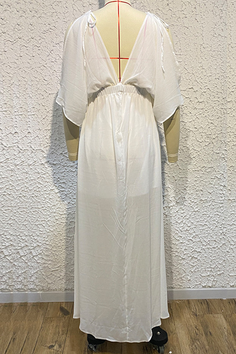 Vestido playero sexy de vacaciones con escote en V y abertura lisa (4 colores)