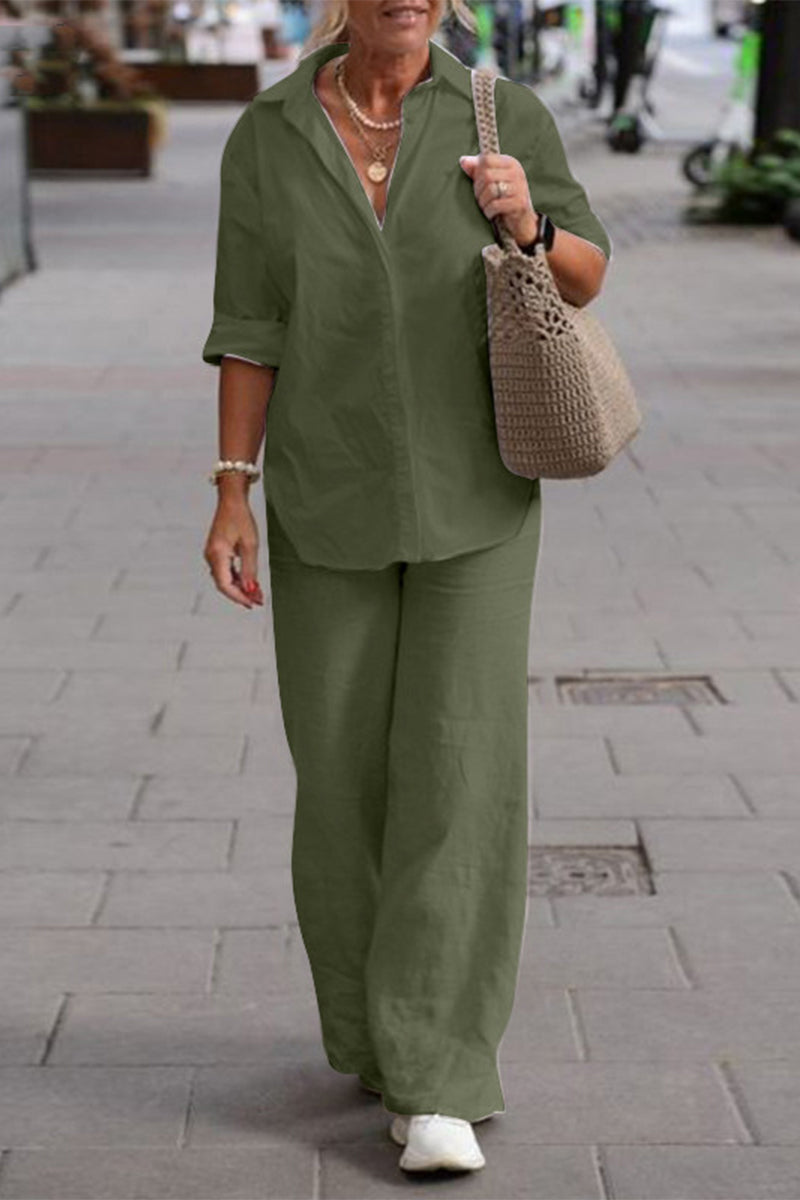 Casual Street Solid Turndown Collar Long Sleeve Two Pieces