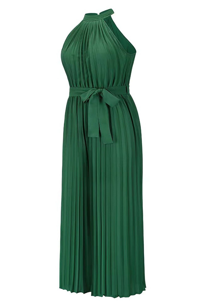 Mono holgado informal sencillo con cuello halter y pliegues de frenillo liso (6 colores)