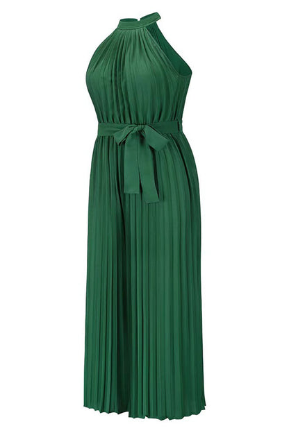 Mono holgado informal sencillo con cuello halter y pliegues de frenillo liso (6 colores)