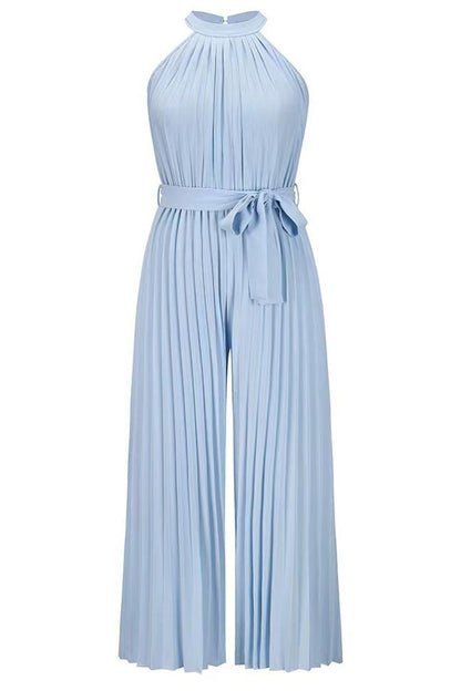 Mono holgado informal sencillo con cuello halter y pliegues de frenillo liso (6 colores)