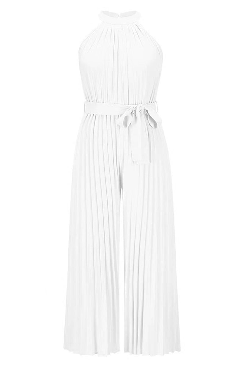 Mono holgado informal sencillo con cuello halter y pliegues de frenillo liso (6 colores)