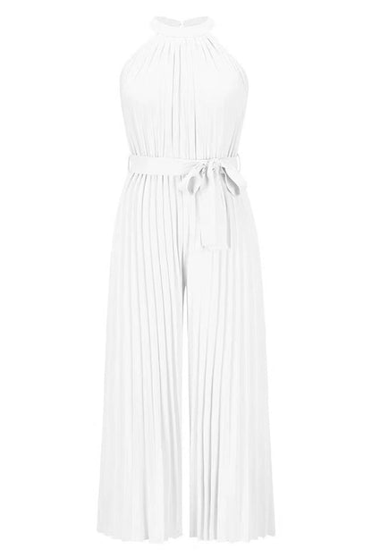 Mono holgado informal sencillo con cuello halter y pliegues de frenillo liso (6 colores)