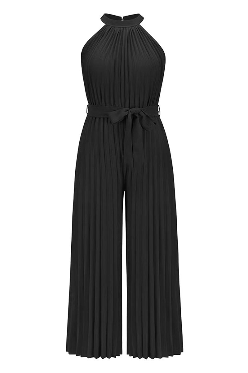 Mono holgado informal sencillo con cuello halter y pliegues de frenillo liso (6 colores)