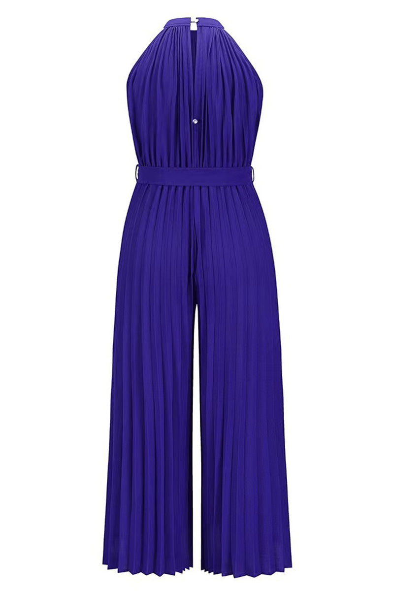 Mono holgado informal sencillo con cuello halter y pliegues de frenillo liso (6 colores)