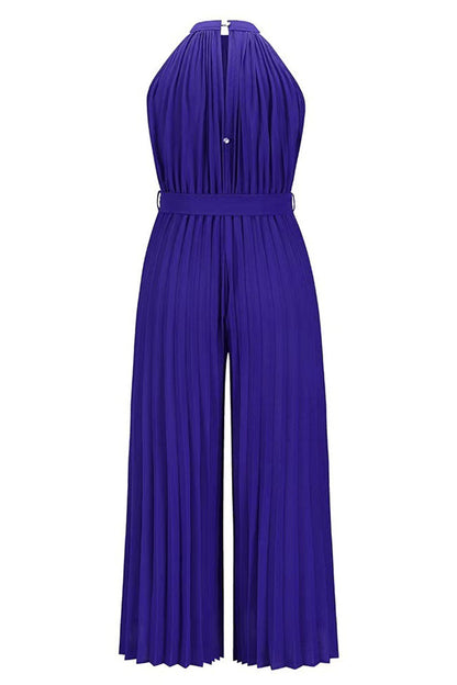 Mono holgado informal sencillo con cuello halter y pliegues de frenillo liso (6 colores)