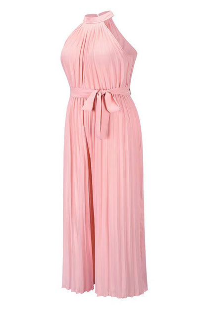 Mono holgado informal sencillo con cuello halter y pliegues de frenillo liso (6 colores)