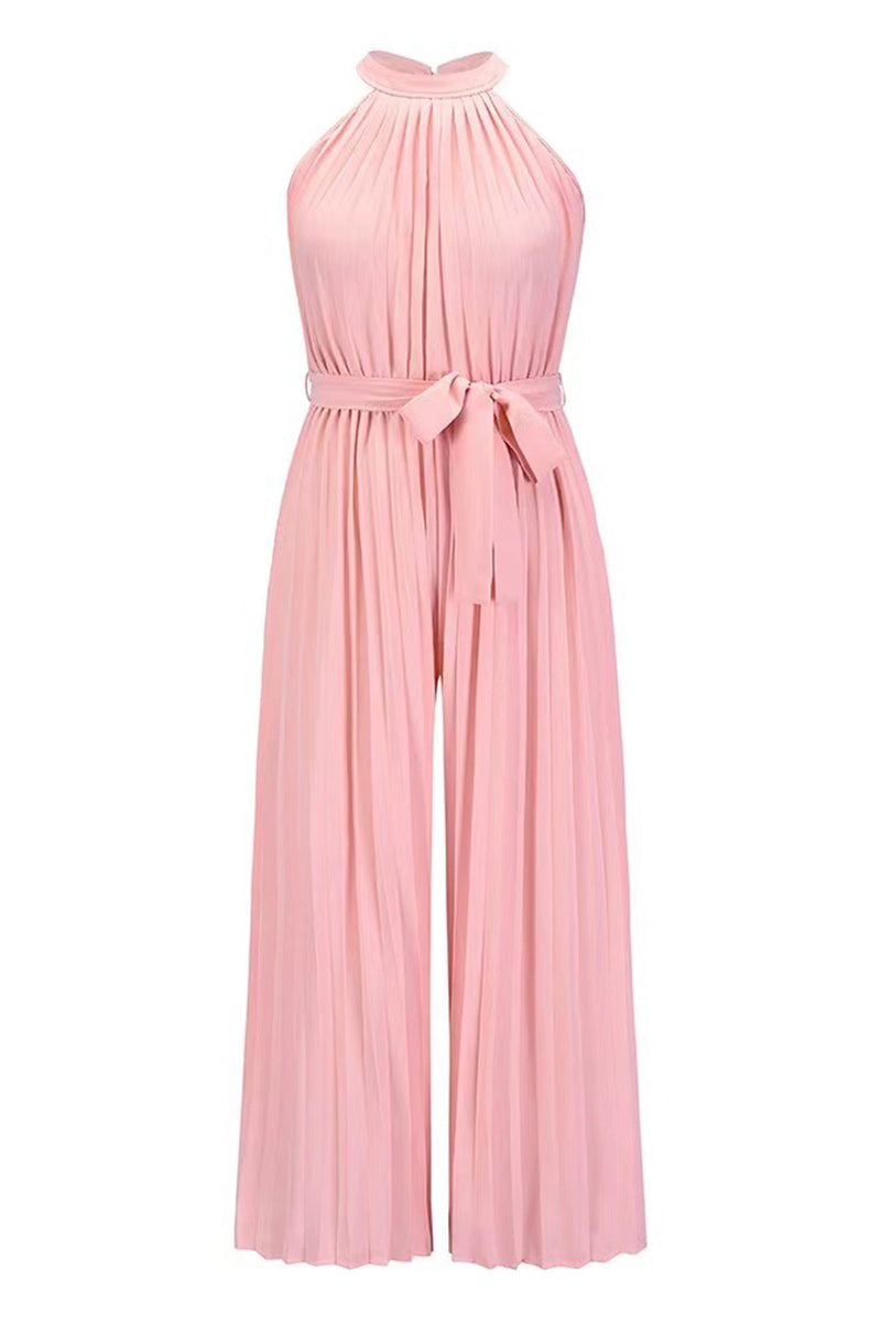 Mono holgado informal sencillo con cuello halter y pliegues de frenillo liso (6 colores)
