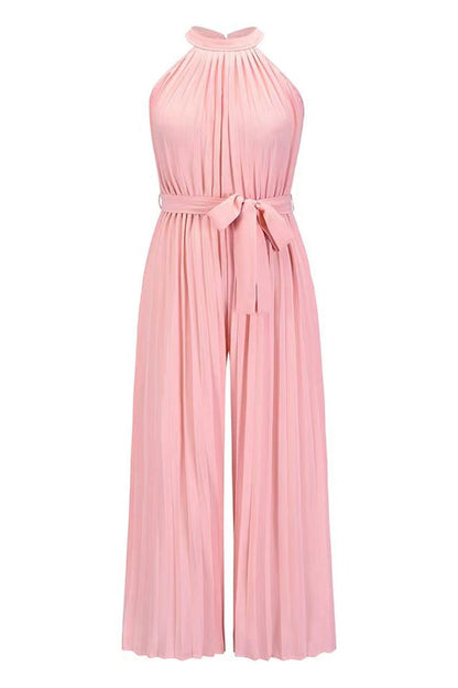 Mono holgado informal sencillo con cuello halter y pliegues de frenillo liso (6 colores)