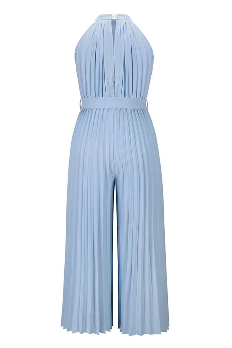 Mono holgado informal sencillo con cuello halter y pliegues de frenillo liso (6 colores)