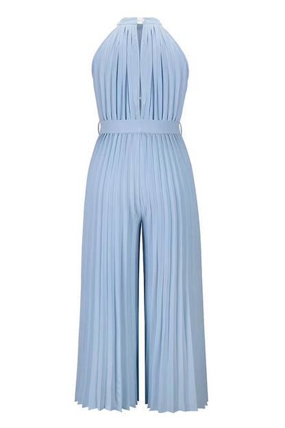 Mono holgado informal sencillo con cuello halter y pliegues de frenillo liso (6 colores)