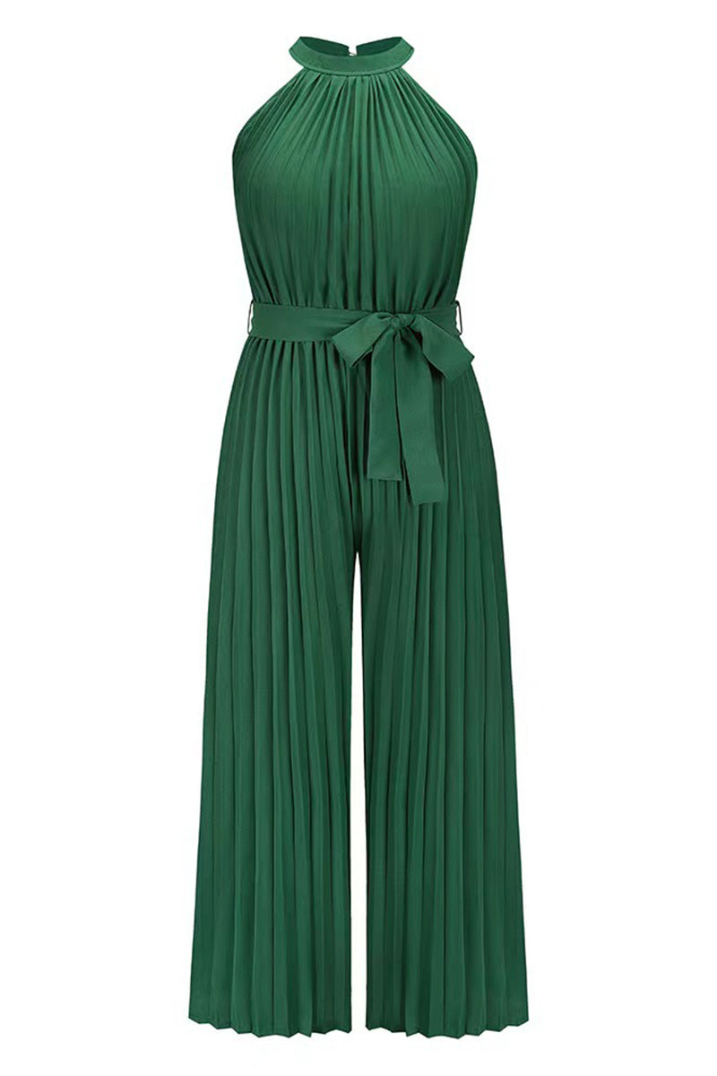 Mono holgado informal sencillo con cuello halter y pliegues de frenillo liso (6 colores)