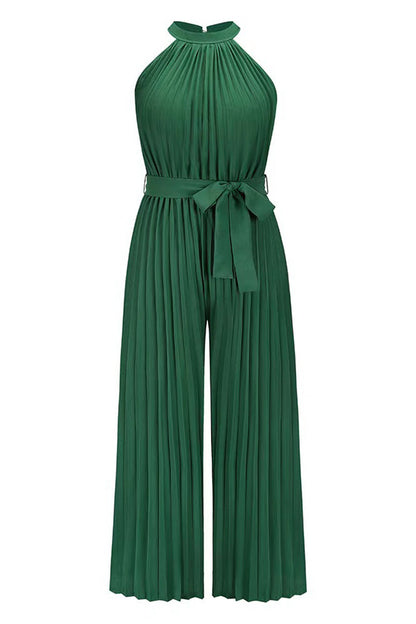 Mono holgado informal sencillo con cuello halter y pliegues de frenillo liso (6 colores)