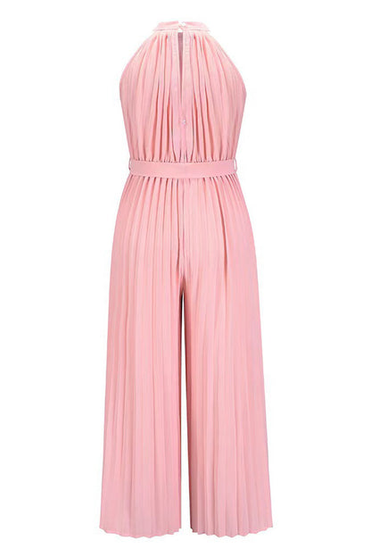 Mono holgado informal sencillo con cuello halter y pliegues de frenillo liso (6 colores)