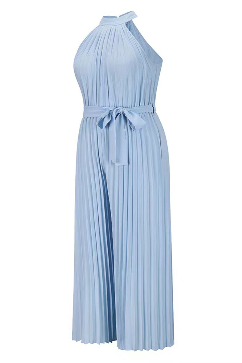 Mono holgado informal sencillo con cuello halter y pliegues de frenillo liso (6 colores)