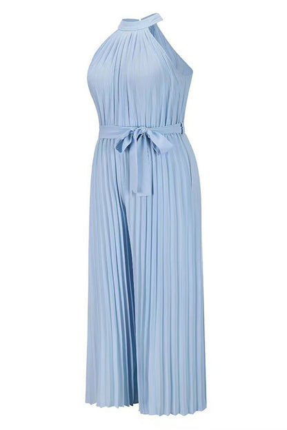 Mono holgado informal sencillo con cuello halter y pliegues de frenillo liso (6 colores)