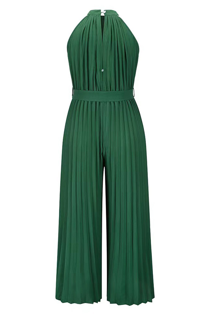 Mono holgado informal sencillo con cuello halter y pliegues de frenillo liso (6 colores)
