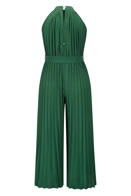 Mono holgado informal sencillo con cuello halter y pliegues de frenillo liso (6 colores)