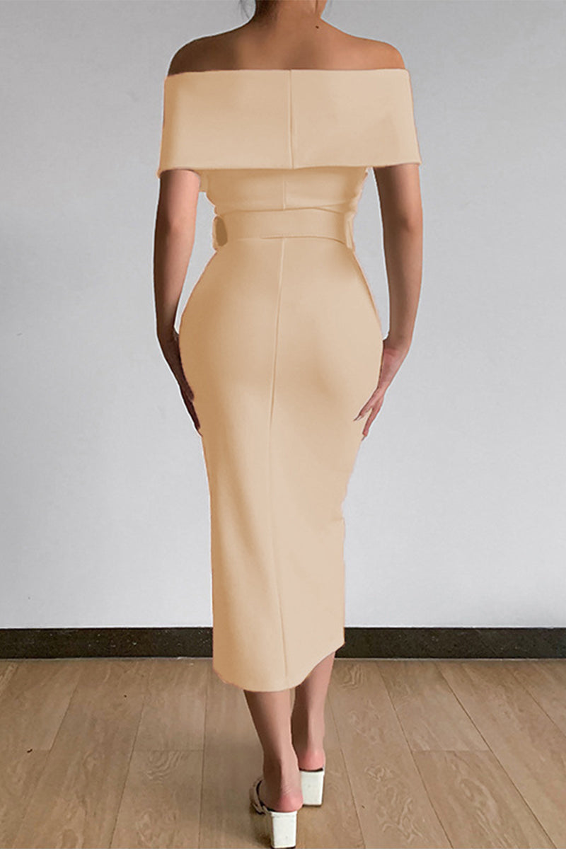 Vestidos sexis elegantes de un solo color con cinturón, escote en V y falda de un solo paso (8 colores)