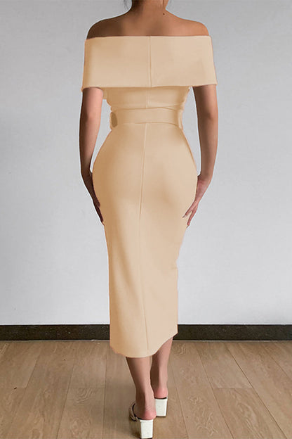 Vestidos sexis elegantes de un solo color con cinturón, escote en V y falda de un solo paso (8 colores)