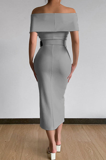 Vestidos sexis elegantes de un solo color con cinturón, escote en V y falda de un solo paso (8 colores)