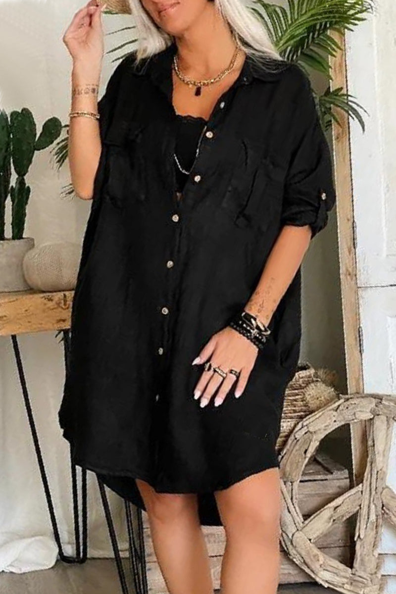Vestido informal universitario de color liso con cuello vuelto irregular