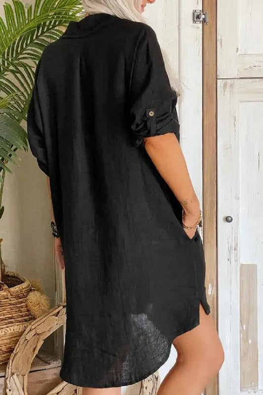 Vestido informal universitario de color liso con cuello vuelto irregular
