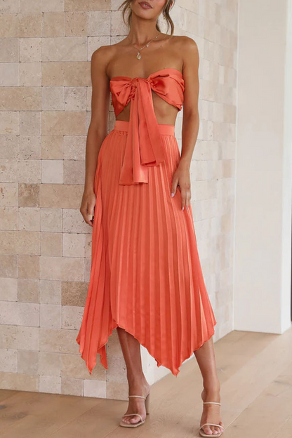 Traje de baño sexy de dos piezas sin mangas con frenillo liso y sin tirantes