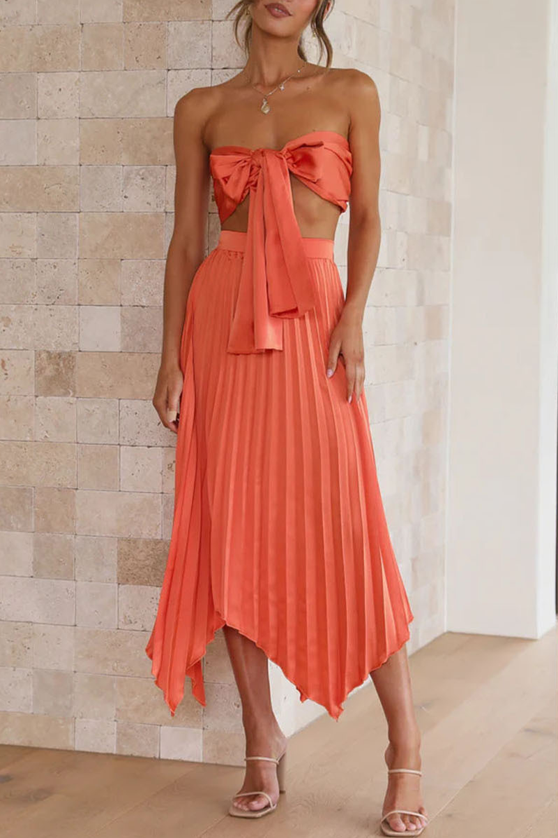 Traje de baño sexy de dos piezas sin mangas con frenillo liso y sin tirantes