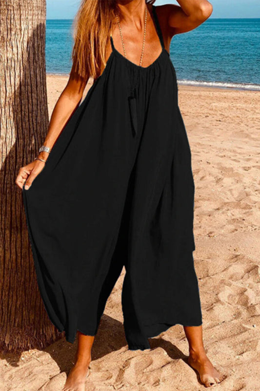 Mono holgado informal sencillo de color liso con cuello en V (6 colores)