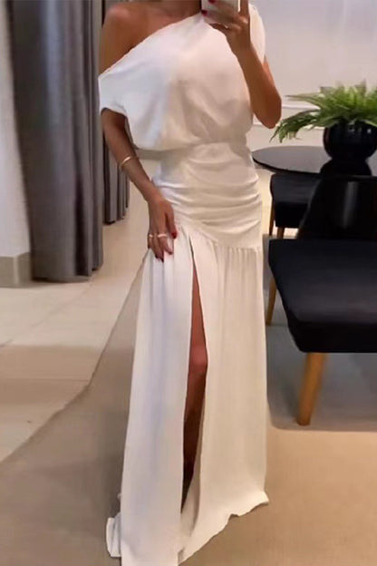 Vestidos sexis formales sólidos con abertura alta y hombros descubiertos (3 colores)