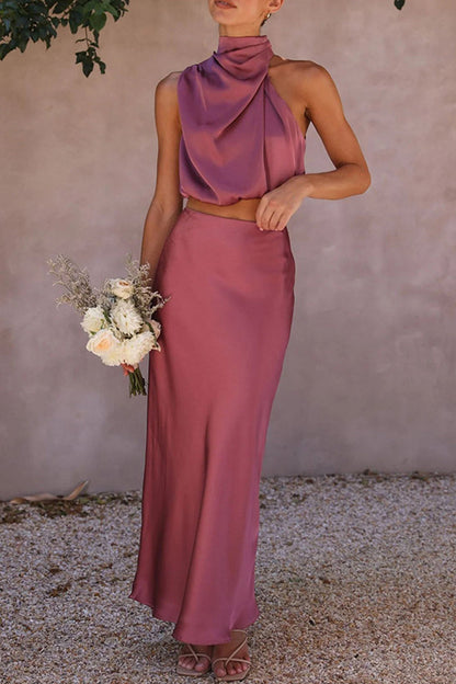 Celebridades Elegante Color Sólido Halter Sin Mangas Dos Piezas