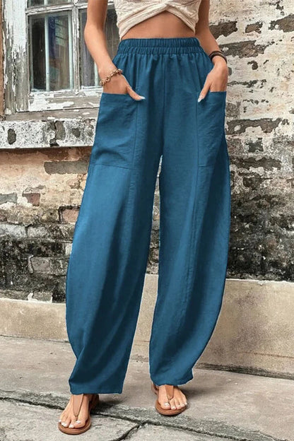 Pantalones Harlan holgados de cintura alta con bolsillos lisos para uso diario (11 colores)