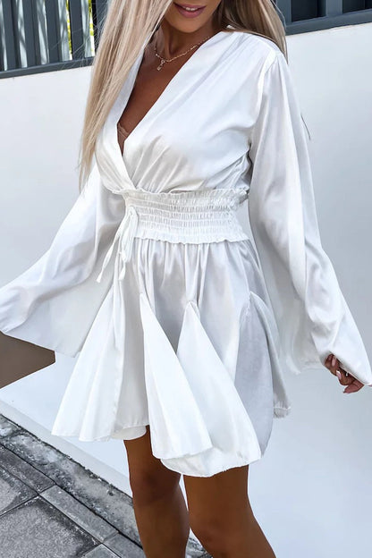 Vestidos casuales de vacaciones con cuello en V y frenillo liso en forma de A