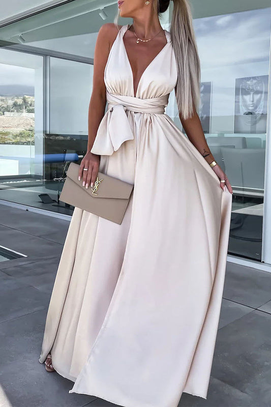 Vestidos casuales de vacaciones con cuello en V y frenillo liso en forma de A