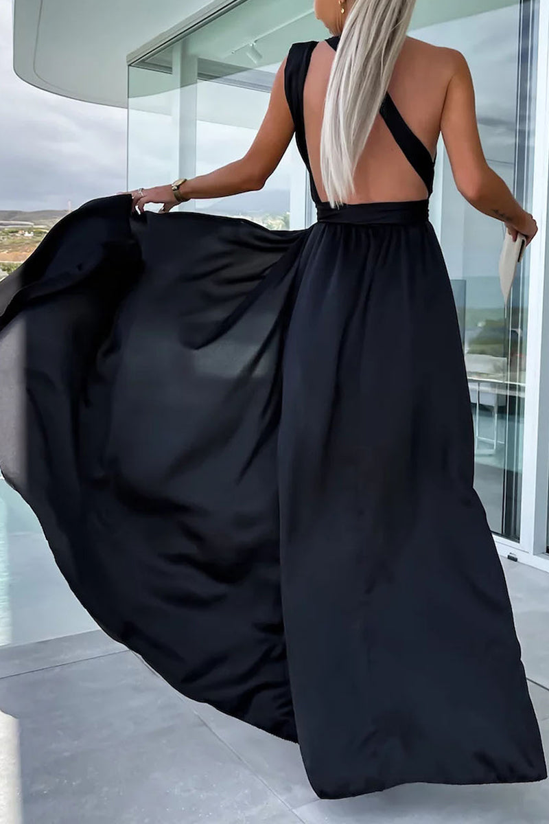 Vestidos casuales de vacaciones con cuello en V y frenillo liso en forma de A