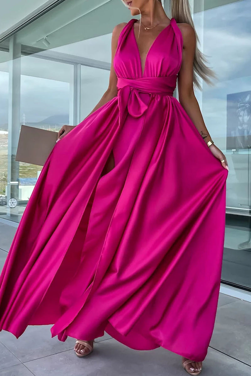 Vestidos casuales de vacaciones con cuello en V y frenillo liso en forma de A