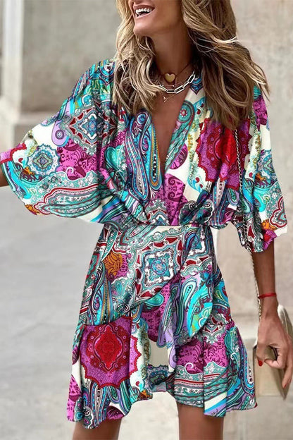 Vestido elegante con cuello en V irregular y diseño de patchwork geométrico (6 colores)