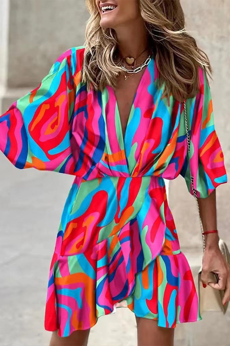 Vestido elegante con cuello en V irregular y diseño de patchwork geométrico (6 colores)