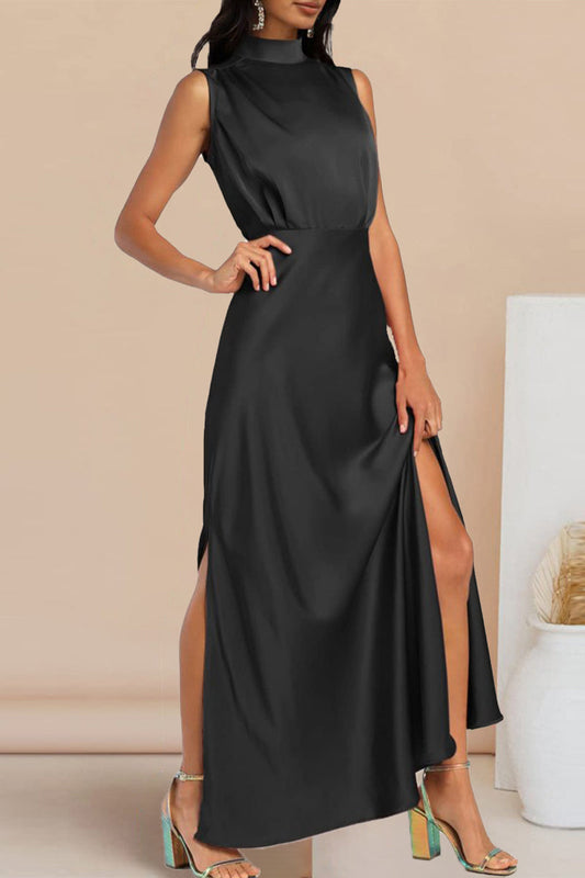Vestidos elegantes de celebridades con cuello halter, color liso y corte A (5 colores)