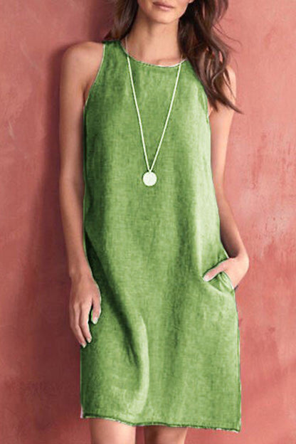 Vestido informal de color liso con cuello redondo (5 colores)